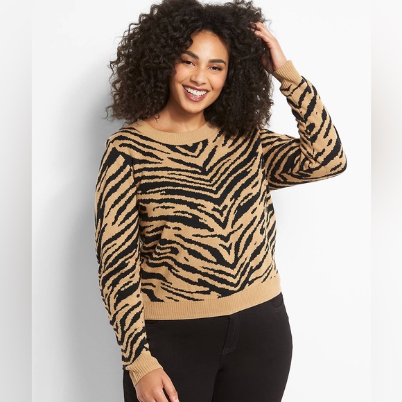 Lane Bryant Sweaters - Lane Bryant Tiger Sweater Plus Size 22/24 Long Sleeve Tan Black